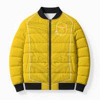 Custom Niue Rugby Bomber Puffer Jacket Hiapo Tribal Motifs Sporty Style - Polynesian Pride