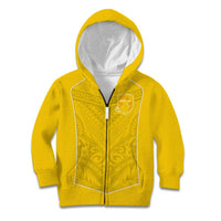 Custom Niue Rugby Kid Hoodie Hiapo Tribal Motifs Sporty Style LT03 Zip Hoodie Yellow - Polynesian Pride