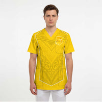 Custom Niue Rugby Scrub Top Hiapo Tribal Motifs Sporty Style - Polynesian Pride