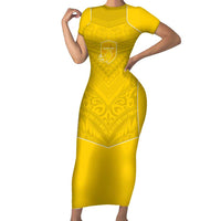 Custom Niue Rugby Short Sleeve Bodycon Dress Hiapo Tribal Motifs Sporty Style - Polynesian Pride