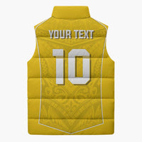 Custom Niue Rugby Sleeveless Puffer Jacket Hiapo Tribal Motifs Sporty Style - Polynesian Pride