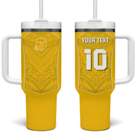Custom Niue Rugby Tumbler With Handle Hiapo Tribal Motifs Sporty Style - Polynesian Pride