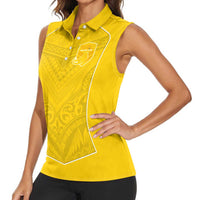 Custom Niue Rugby Women Sleeveless Polo Shirt Hiapo Tribal Motifs Sporty Style - Polynesian Pride