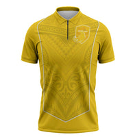 Custom Niue Rugby Zipper Polo Shirt Hiapo Tribal Motifs Sporty Style - Polynesian Pride