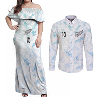 Custom New Zealand Football Couples Matching Off Shoulder Maxi Dress and Long Sleeve Button Shirt The Whites-Aotearoa Inspired - Polynesian Pride