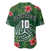 Custom Hawaii Volleyball Baseball Jersey Kakau Abstract and Tropical Plants Green Color - Polynesian Pride