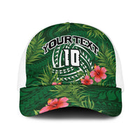 Custom Hawaii Volleyball Baseball Net Cap Kakau Abstract and Tropical Plants Green Color LT03 One Size White Green - Polynesian Pride