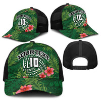 Custom Hawaii Volleyball Baseball Net Cap Kakau Abstract and Tropical Plants Green Color - Polynesian Pride