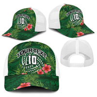 Custom Hawaii Volleyball Baseball Net Cap Kakau Abstract and Tropical Plants Green Color LT03 - Polynesian Pride
