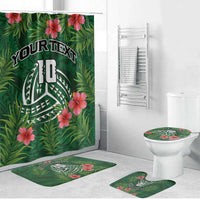 Custom Hawaii Volleyball Bathroom Set Kakau Abstract and Tropical Plants Green Color - Polynesian Pride