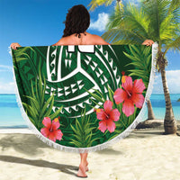 Custom Hawaii Volleyball Beach Blanket Kakau Abstract and Tropical Plants Green Color - Polynesian Pride