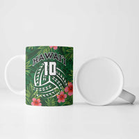 Custom Hawaii Volleyball Ceramic Mug Kakau Abstract and Tropical Plants Green Color - Polynesian Pride