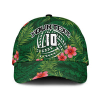 Custom Hawaii Volleyball Classic Cap Kakau Abstract and Tropical Plants Green Color - Polynesian Pride