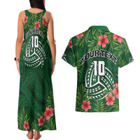 Custom Hawaii Volleyball Couples Matching Tank Maxi Dress and Hawaiian Shirt Kakau Abstract and Tropical Plants Green Color - Polynesian Pride