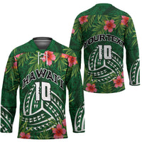 Custom Hawaii Volleyball Hockey Jersey Kakau Abstract and Tropical Plants Green Color LT03 - Polynesian Pride