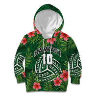 Custom Hawaii Volleyball Kid Hoodie Kakau Abstract and Tropical Plants Green Color LT03 Hoodie Green - Polynesian Pride