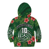Custom Hawaii Volleyball Kid Hoodie Kakau Abstract and Tropical Plants Green Color LT03 - Polynesian Pride