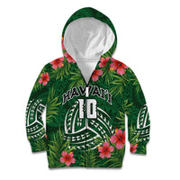 Custom Hawaii Volleyball Kid Hoodie Kakau Abstract and Tropical Plants Green Color LT03 Zip Hoodie Green - Polynesian Pride