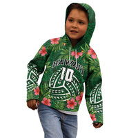 Custom Hawaii Volleyball Kid Hoodie Kakau Abstract and Tropical Plants Green Color LT03 - Polynesian Pride