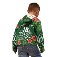 Custom Hawaii Volleyball Kid Hoodie Kakau Abstract and Tropical Plants Green Color LT03 - Polynesian Pride