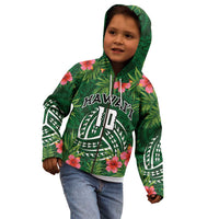 Custom Hawaii Volleyball Kid Hoodie Kakau Abstract and Tropical Plants Green Color LT03 - Polynesian Pride