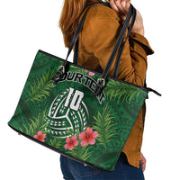 Custom Hawaii Volleyball Leather Tote Bag Kakau Abstract and Tropical Plants Green Color - Polynesian Pride