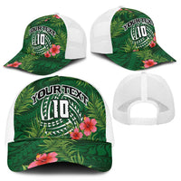 Custom Hawaii Volleyball Mesh Trucker Cap Kakau Abstract and Tropical Plants Green Color - Polynesian Pride