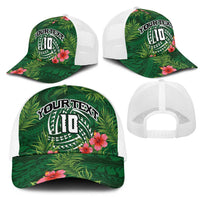 Custom Hawaii Volleyball Mesh Trucker Cap Kakau Abstract and Tropical Plants Green Color - Polynesian Pride