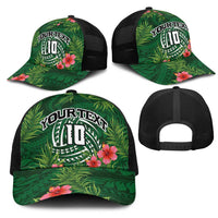 Custom Hawaii Volleyball Mesh Trucker Cap Kakau Abstract and Tropical Plants Green Color - Polynesian Pride