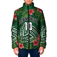 Custom Hawaii Volleyball Padded Jacket Kakau Abstract and Tropical Plants Green Color - Polynesian Pride