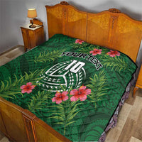 Custom Hawaii Volleyball Quilt Kakau Abstract and Tropical Plants Green Color - Polynesian Pride