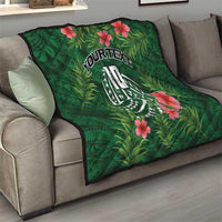 Custom Hawaii Volleyball Quilt Kakau Abstract and Tropical Plants Green Color - Polynesian Pride