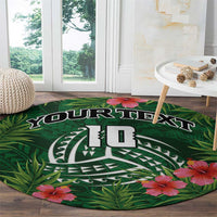 Custom Hawaii Volleyball Round Carpet Kakau Abstract and Tropical Plants Green Color - Polynesian Pride