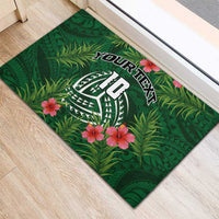 Custom Hawaii Volleyball Rubber Doormat Kakau Abstract and Tropical Plants Green Color - Polynesian Pride