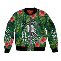 Custom Hawaii Volleyball Sleeve Zip Bomber Jacket Kakau Abstract and Tropical Plants Green Color LT03 Unisex Green - Polynesian Pride