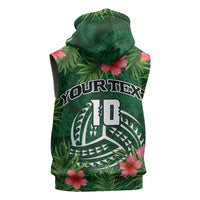 Custom Hawaii Volleyball Sleeveless Zip Hoodie Kakau Abstract and Tropical Plants Green Color LT03 - Polynesian Pride