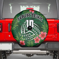 Custom Hawaii Volleyball Spare Tire Cover Kakau Abstract and Tropical Plants Green Color - Polynesian Pride