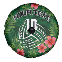 Custom Hawaii Volleyball Spare Tire Cover Kakau Abstract and Tropical Plants Green Color - Polynesian Pride