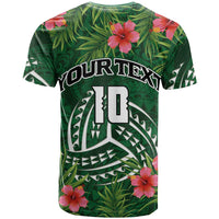 Custom Hawaii Volleyball T Shirt Kakau Abstract and Tropical Plants Green Color - Polynesian Pride