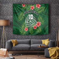 Custom Hawaii Volleyball Tapestry Kakau Abstract and Tropical Plants Green Color - Polynesian Pride