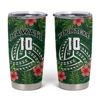 Custom Hawaii Volleyball Tumbler Cup Kakau Abstract and Tropical Plants Green Color - Polynesian Pride