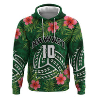 Custom Hawaii Volleyball Zip Hoodie Kakau Abstract and Tropical Plants Green Color - Polynesian Pride
