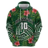 Custom Hawaii Volleyball Zip Hoodie Kakau Abstract and Tropical Plants Green Color - Polynesian Pride