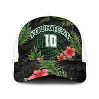 Custom Hawaii Volleyball Baseball Net Cap Kakau Abstract and Tropical Plants Black Color - Polynesian Pride
