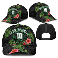 Custom Hawaii Volleyball Baseball Net Cap Kakau Abstract and Tropical Plants Black Color - Polynesian Pride