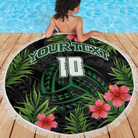 Custom Hawaii Volleyball Beach Blanket Kakau Abstract and Tropical Plants Black Color - Polynesian Pride