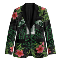 Custom Hawaii Volleyball Blazer Kakau Abstract and Tropical Plants Black Color - Polynesian Pride