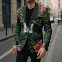 Custom Hawaii Volleyball Blazer Kakau Abstract and Tropical Plants Black Color - Polynesian Pride
