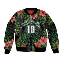 Custom Hawaii Volleyball Bomber Jacket Kakau Abstract and Tropical Plants Black Color - Polynesian Pride