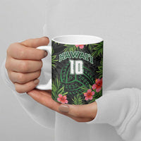 Custom Hawaii Volleyball Ceramic Mug Kakau Abstract and Tropical Plants Black Color - Polynesian Pride